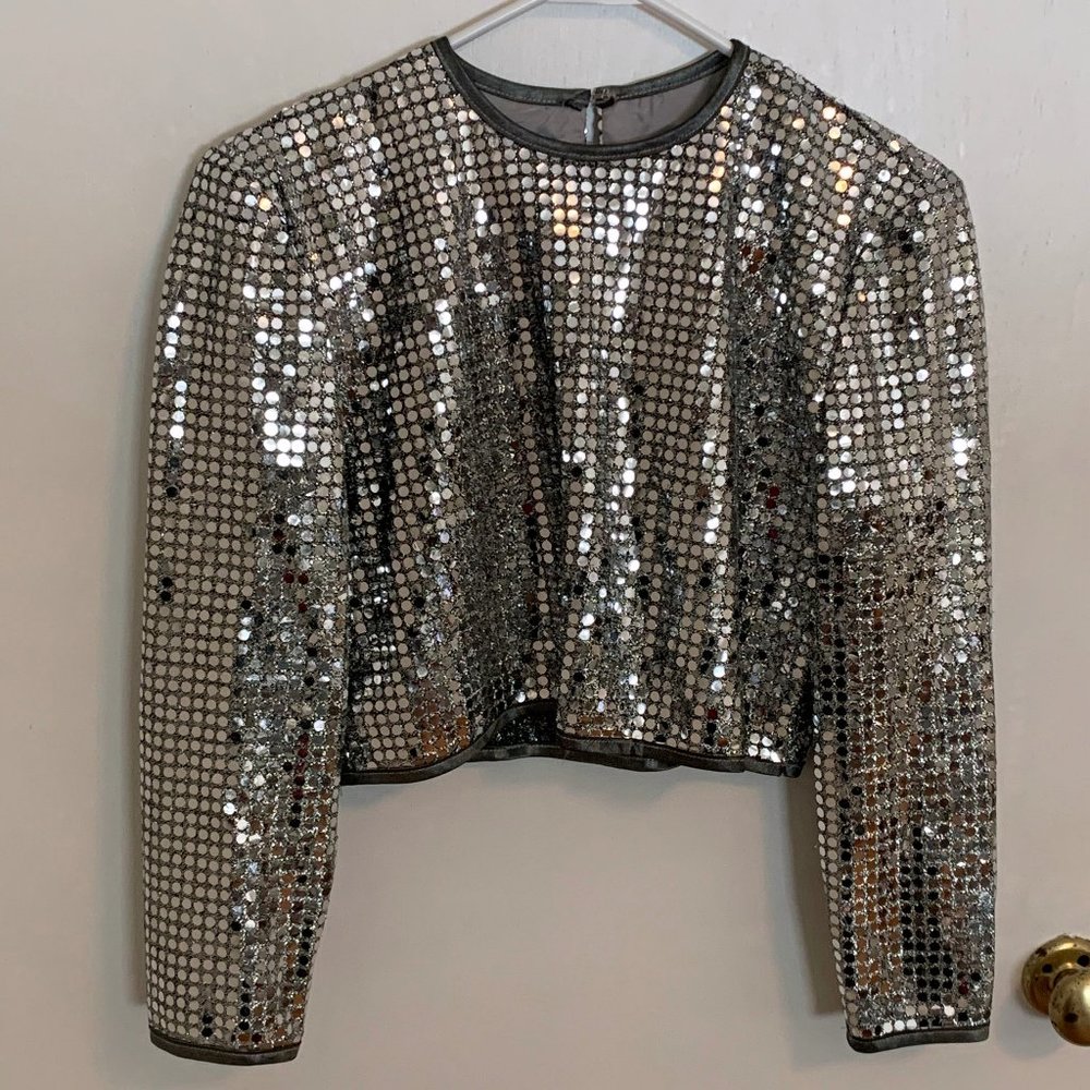 Long-Sleeved "Sequin" Crop Top